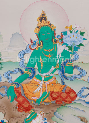 Supreme Mother Green Tara Thangka | Elegant Tibetan Artistry