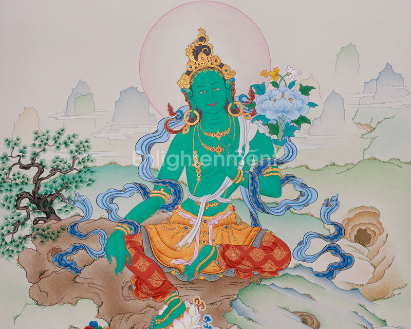 Supreme Mother Green Tara Thangka | Elegant Tibetan Artistry