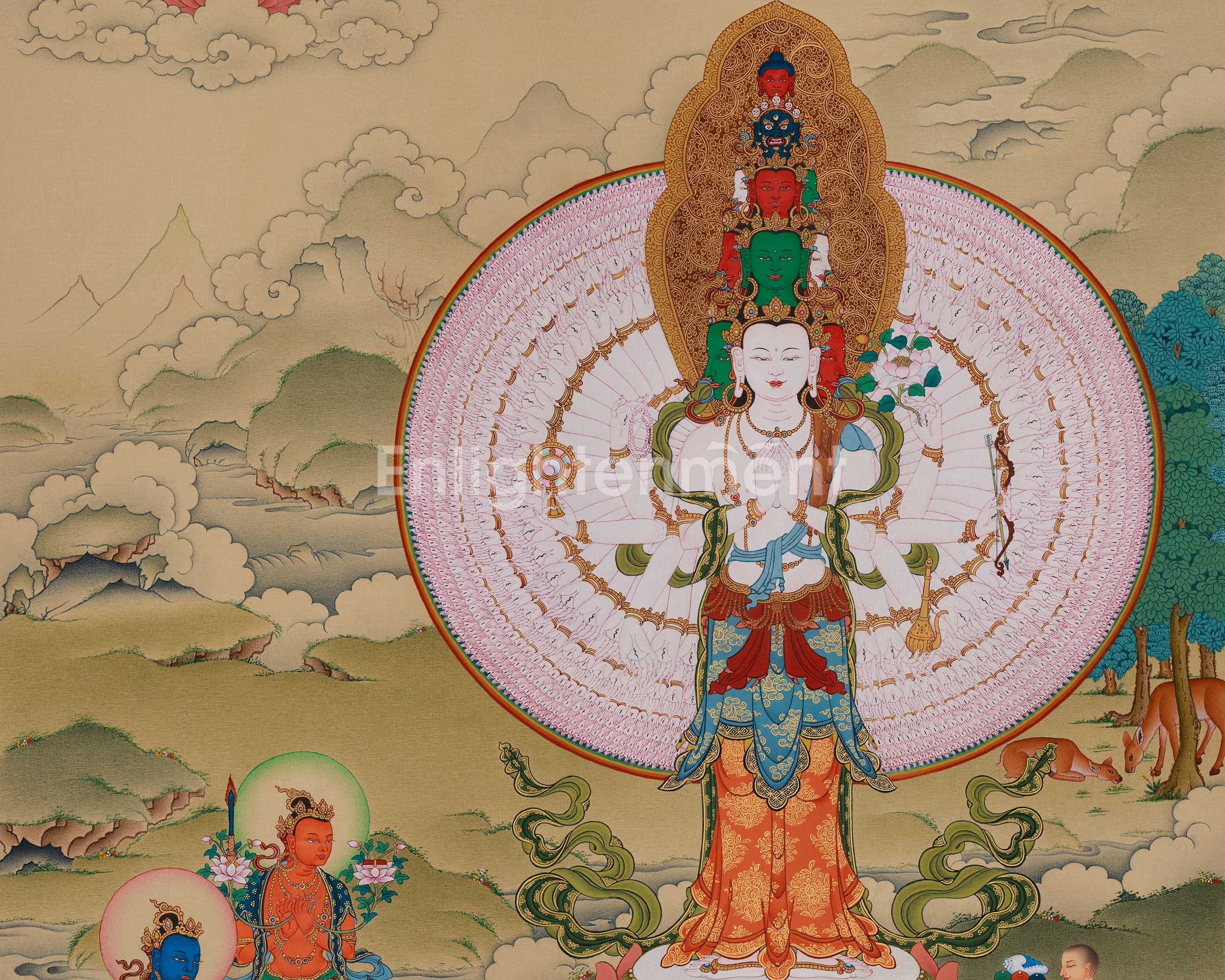Traditional Thangka of 1000-Armed Chenrezig | Tibetan Compassion Deity