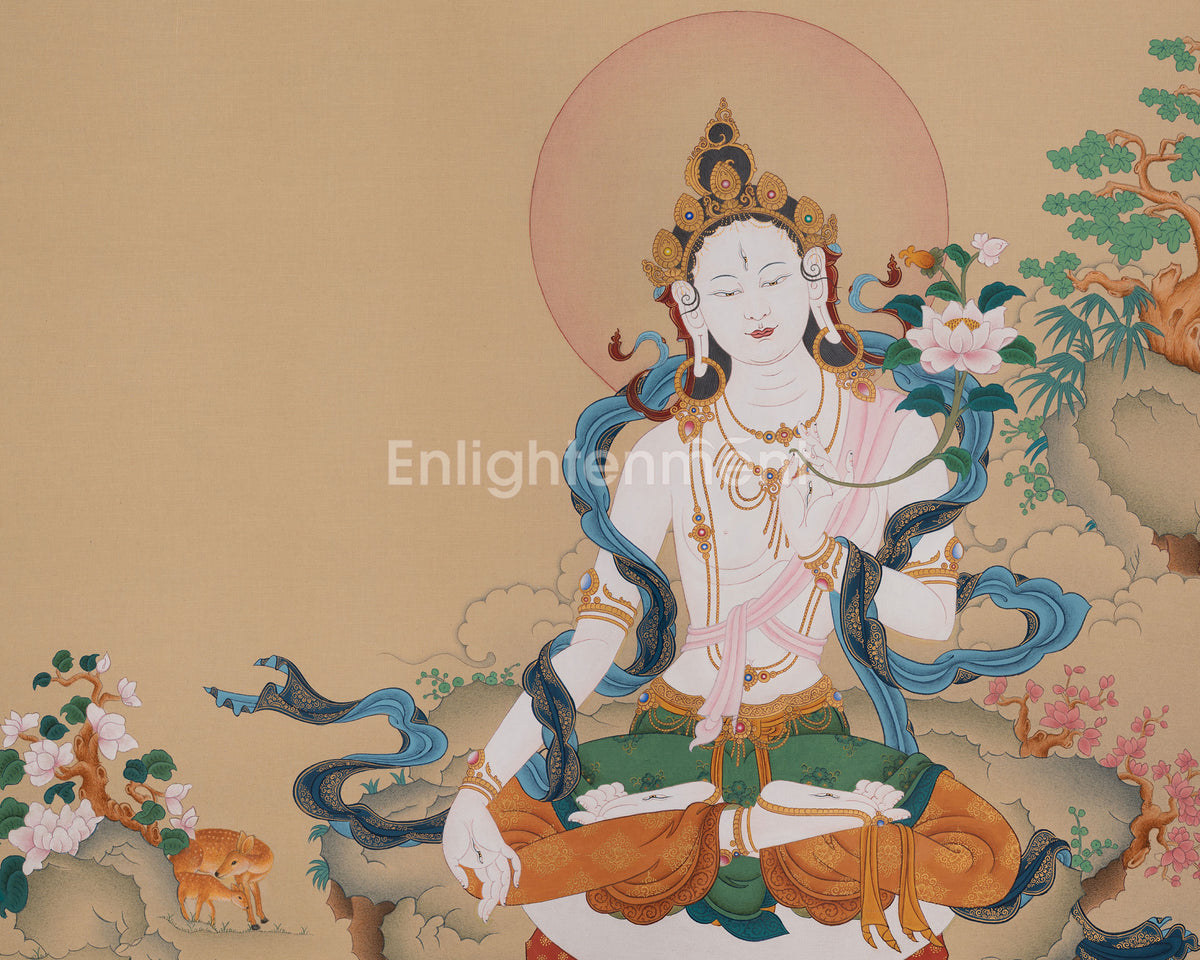 White Tara Vajrayana Buddhist Art | Compassion and Longevity Deity