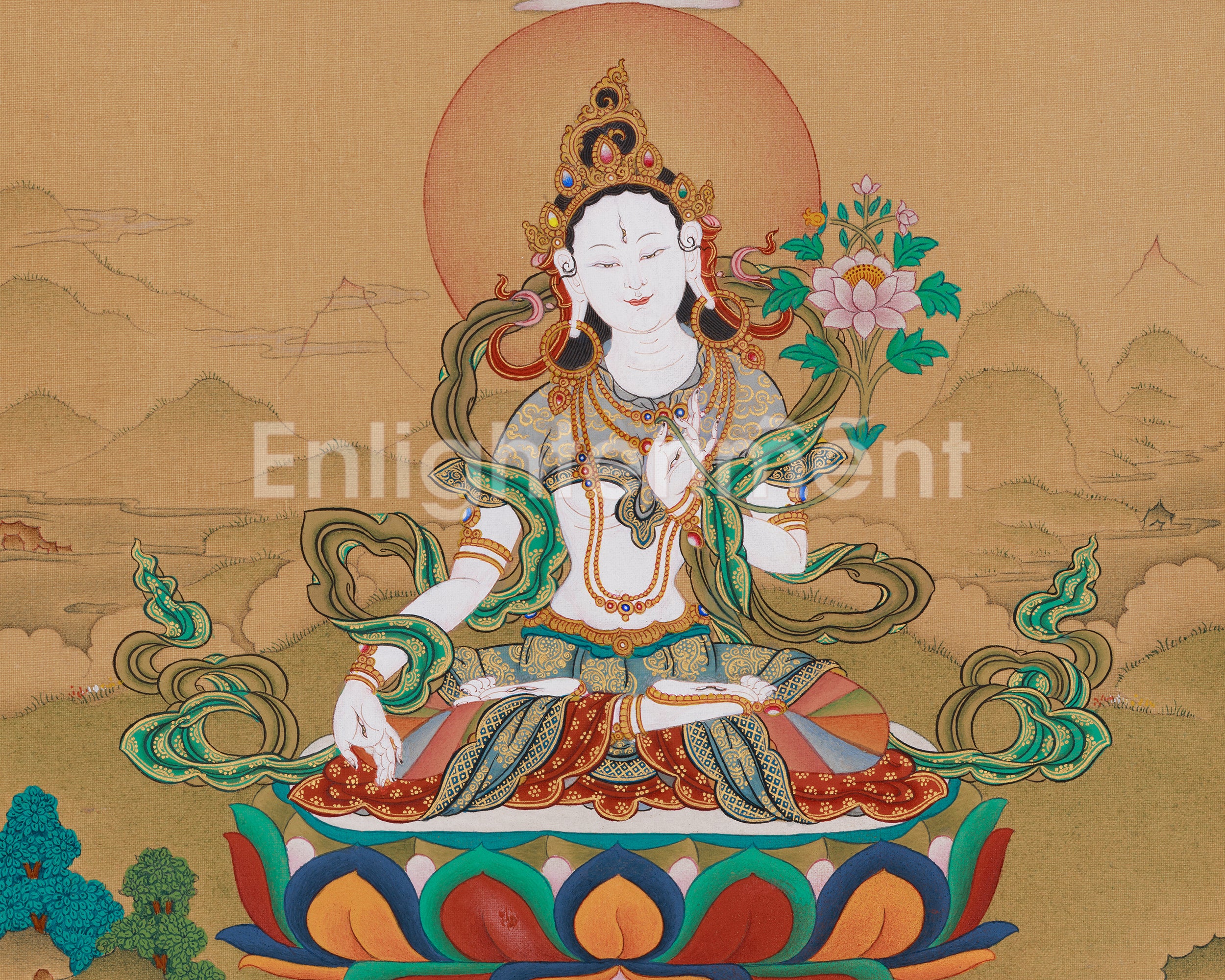 Traditional White Tara Thangka with Amitabha Buddha | Female Bodhisattva