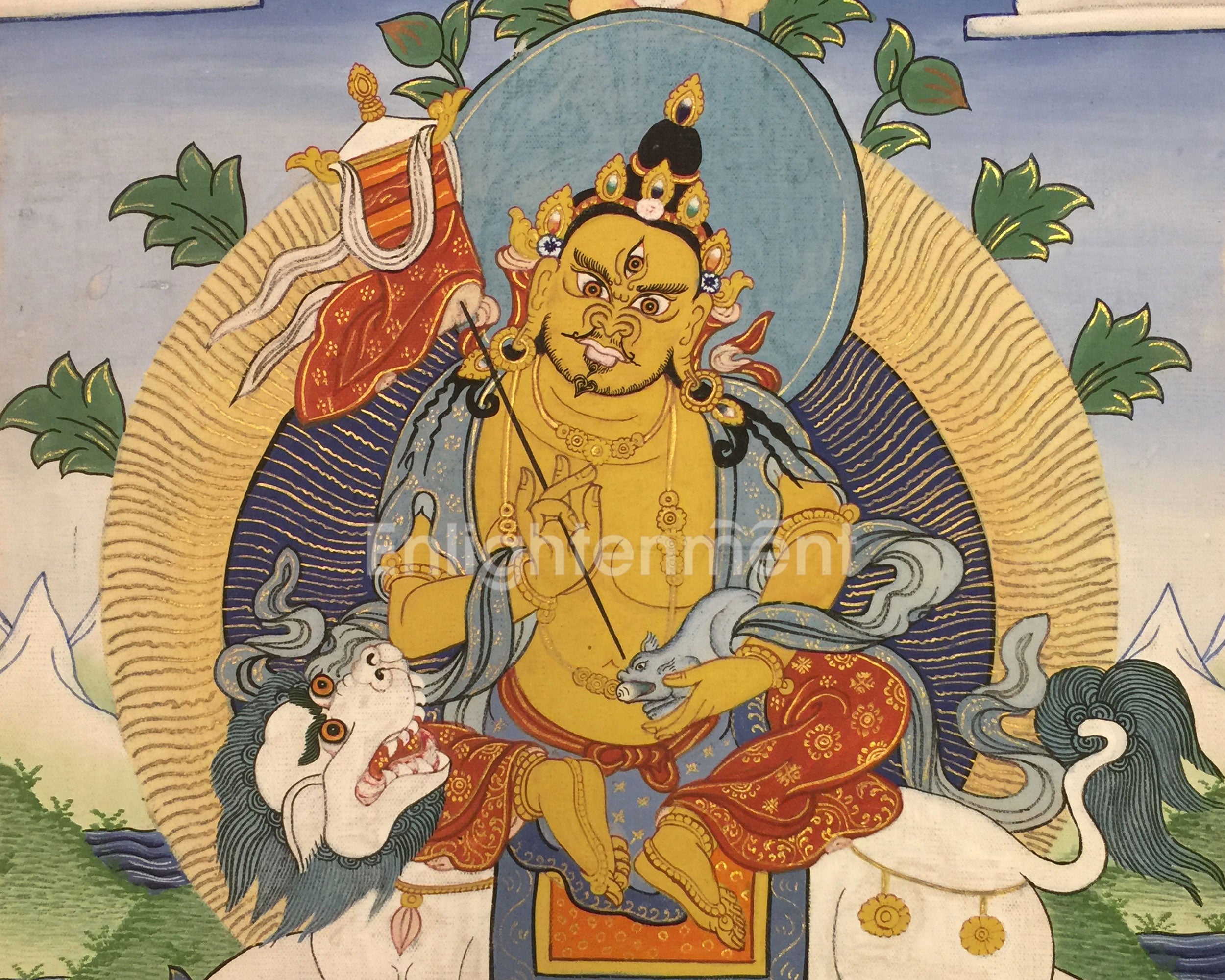 Guardian King Dharmapala Namtose Thnagka | Vintage Buddhist Dzambala Art | Wall Decor