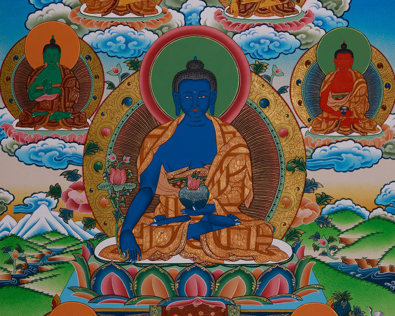 Eight Medicine Buddhas Thangka | Assembly of Healing Deities