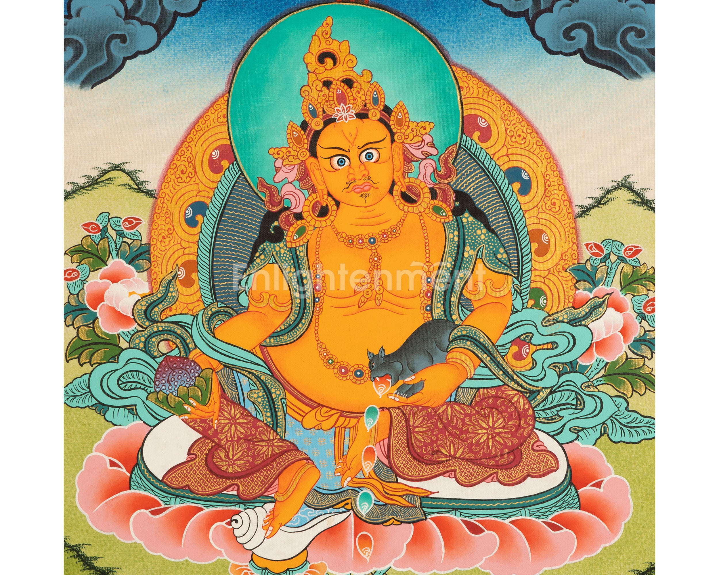 Handpainted Dzambala Kubera | Religious Thangka Art | Wall Decors