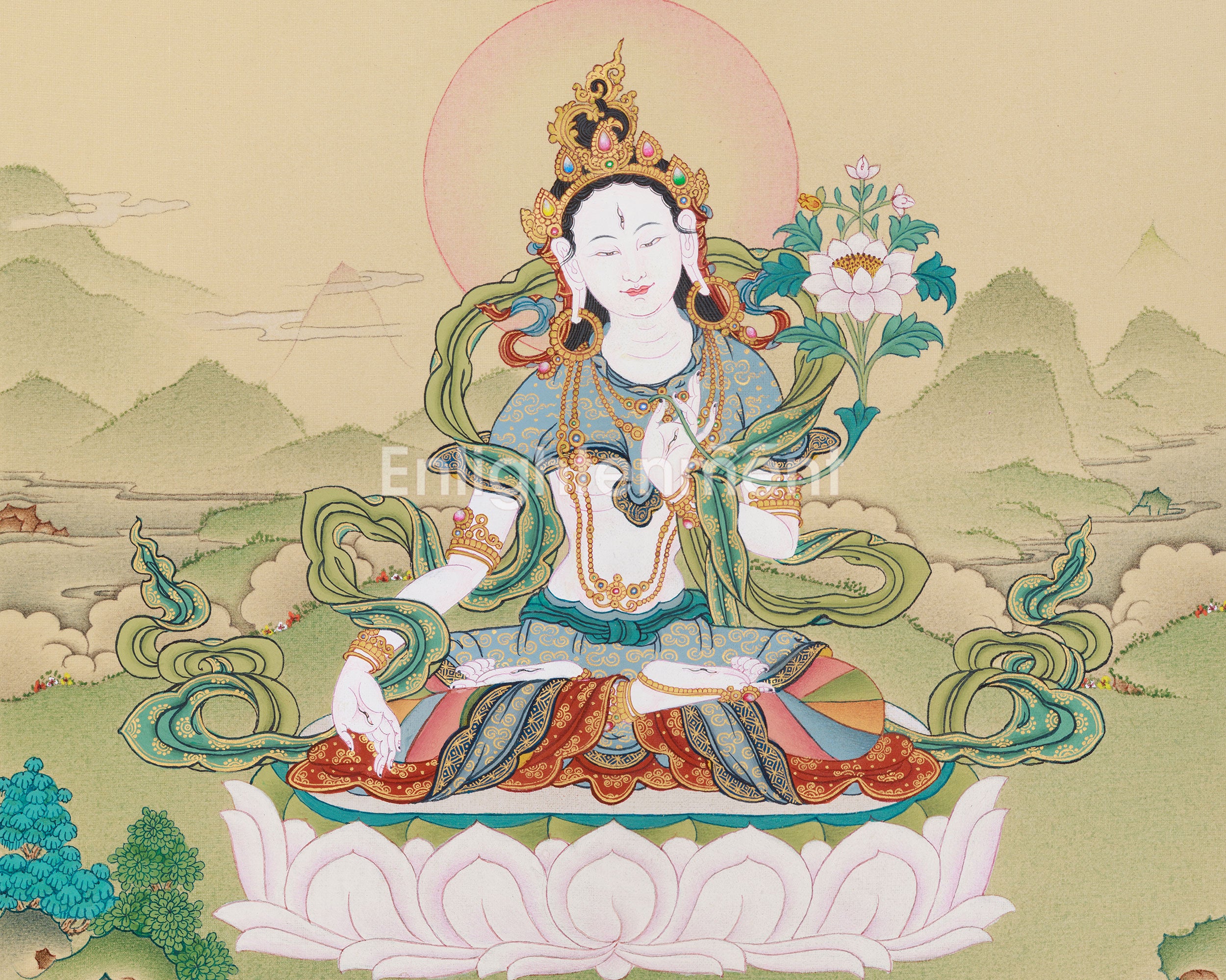 Tibetan Goddess White Tara With Amitabha Buddha | Longevity and Spiritual Protection Deity
