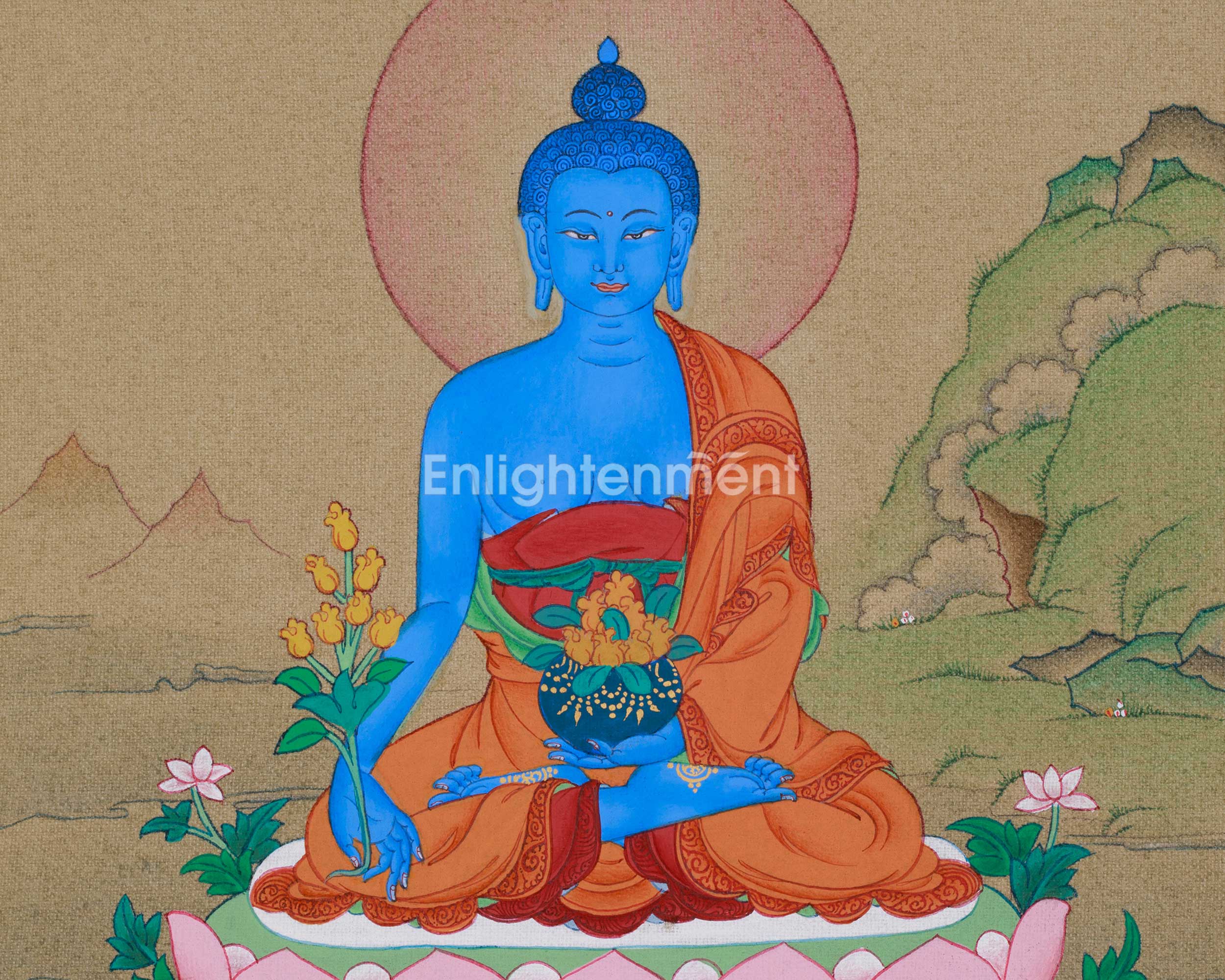 Tibetan Buddha Bhaisajyaguru Thangka | Buddhist Art for Protection and Meditation