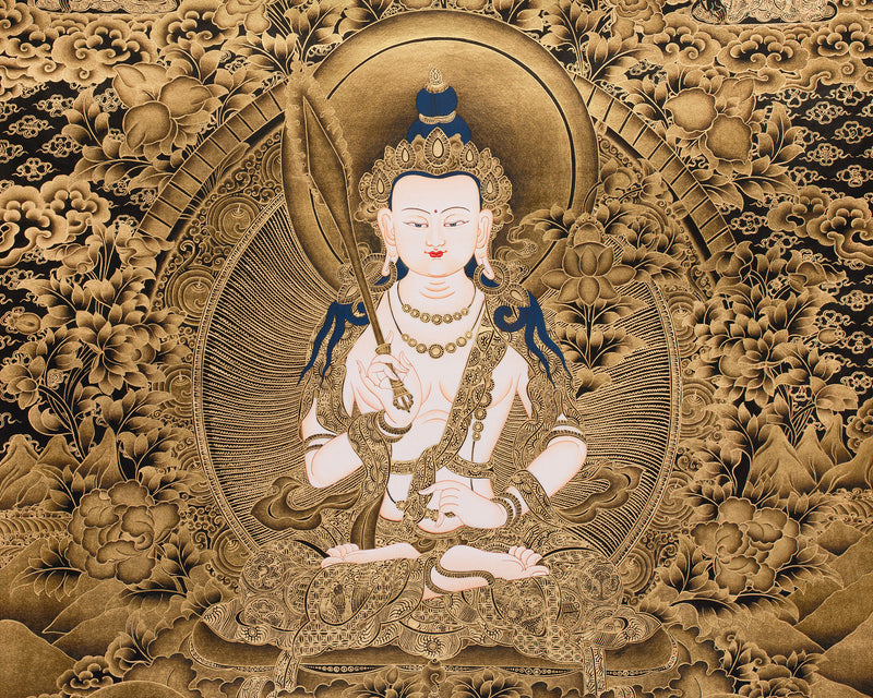 Bodhisattva Akasagarbha Thangka | Fully Gold Embellished on Black Canvas