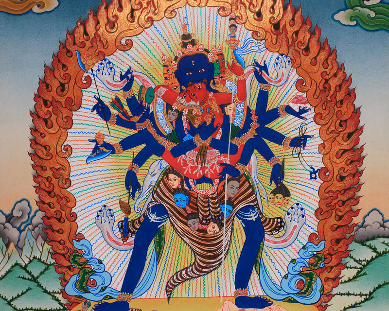 Wrathful Chakrasamvara Thangka | Hand-Painted Tibetan Buddhist Deity Art