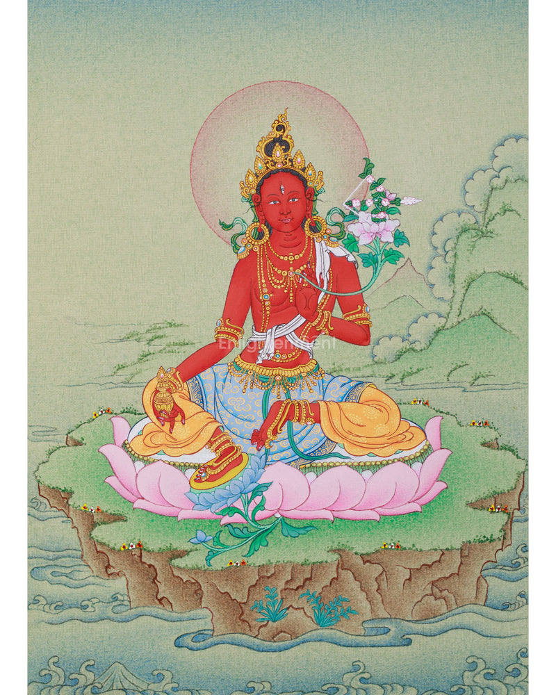 Detailed Red Tara Thangka | Stone Colors of Tibet