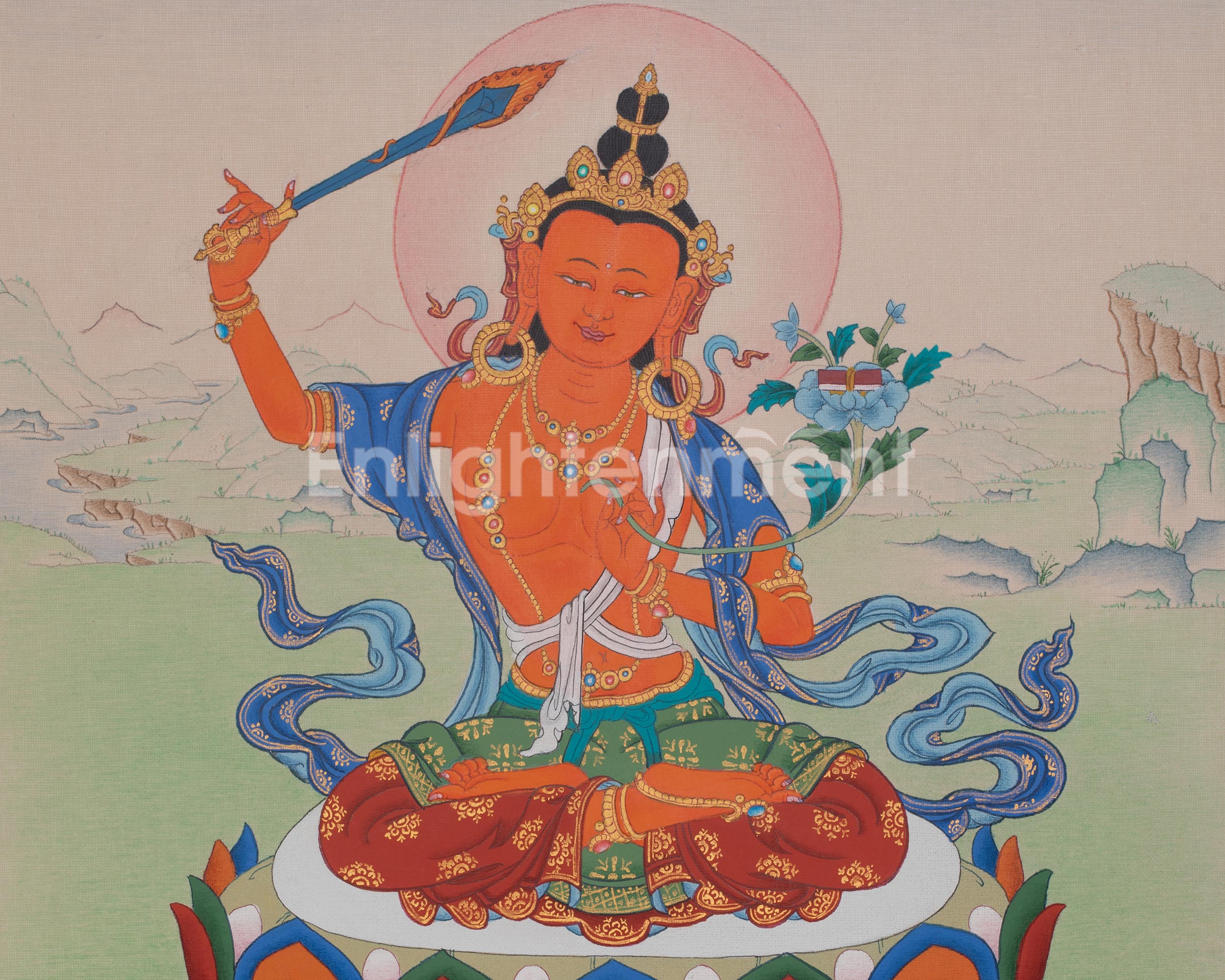 Manjushri Devotional Thangka | Sword of Wisdom | Thangka Painting