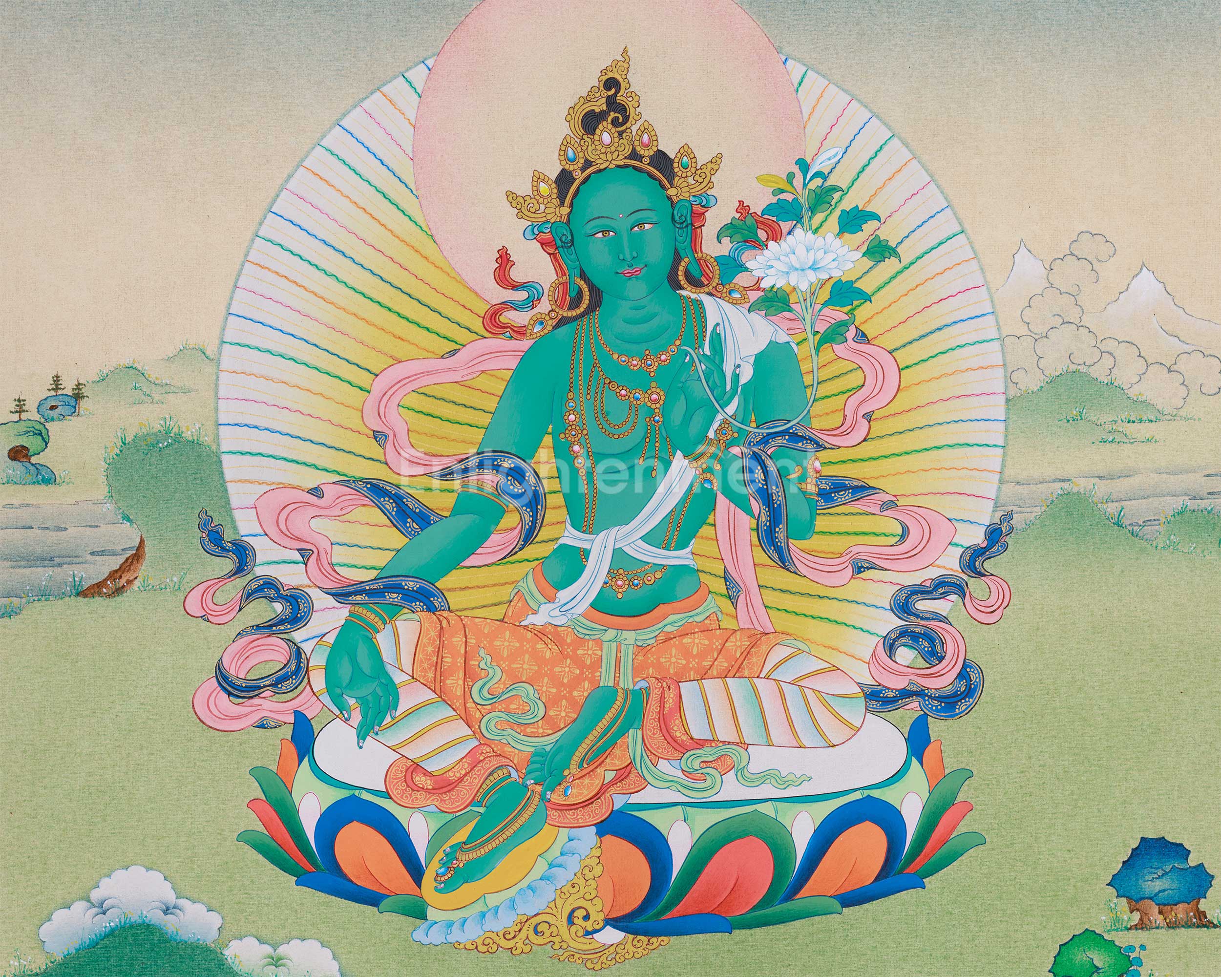 Female Bodhisattva Green Tara Thangka | Mother of Liberation