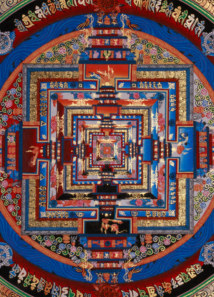 Sacred Gold Kalachakra Mandala Thangka | Wheel of Time