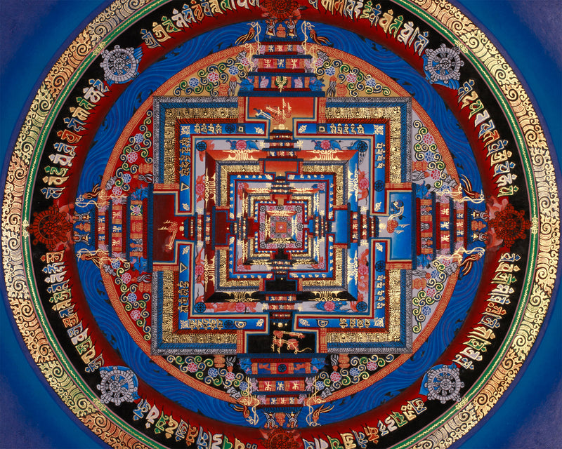 Sacred Gold Kalachakra Mandala Thangka | Wheel of Time