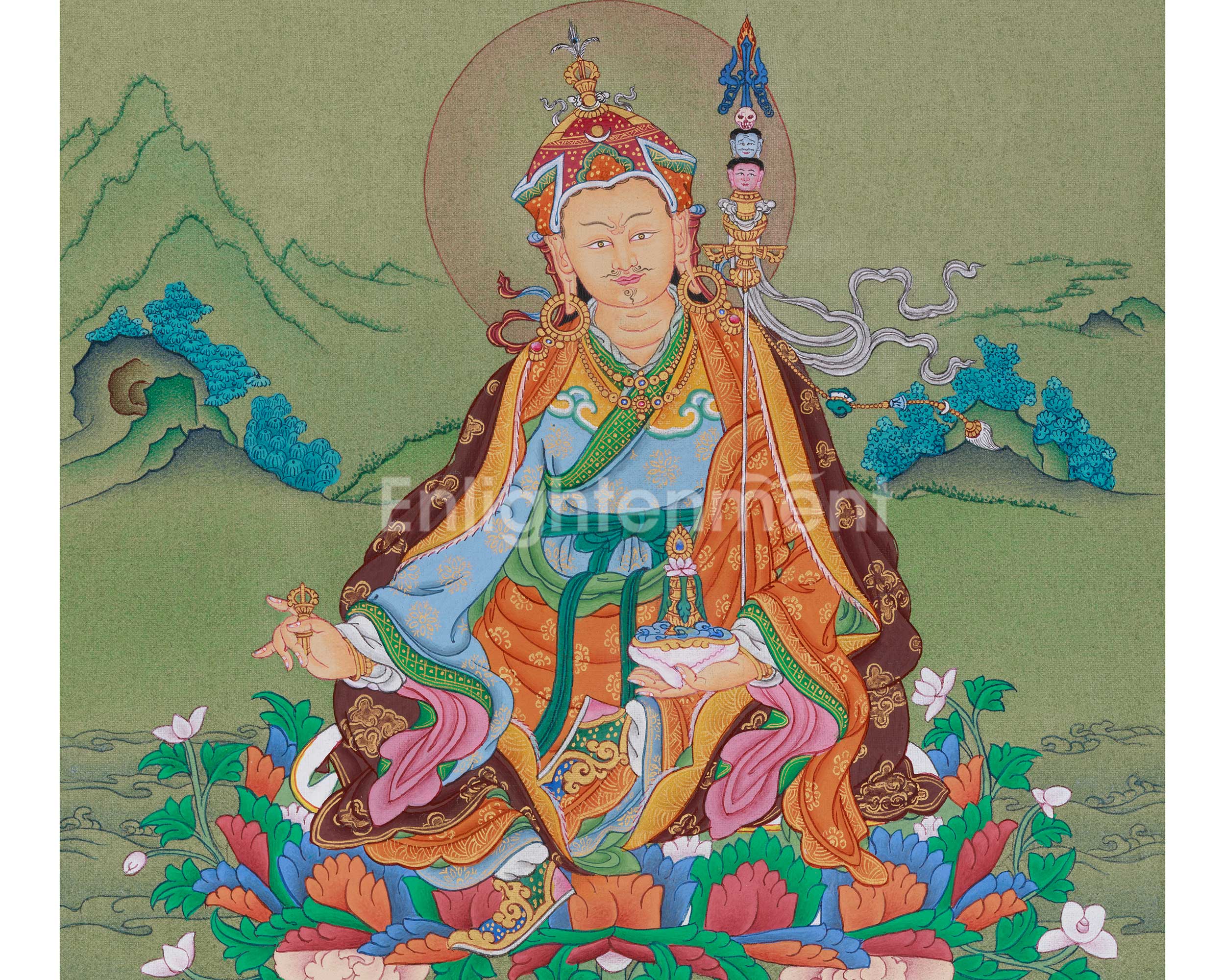 Lotus-Vajra Guru Rinpoche Thangka | Padmasambhava Master Artwork
