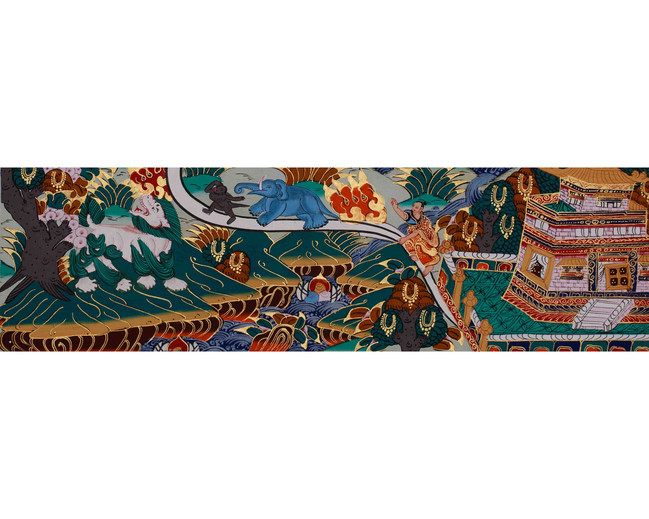 Traditional Samatha Meditation Thangka | Hand Painted Buddhist Mindfulness Art