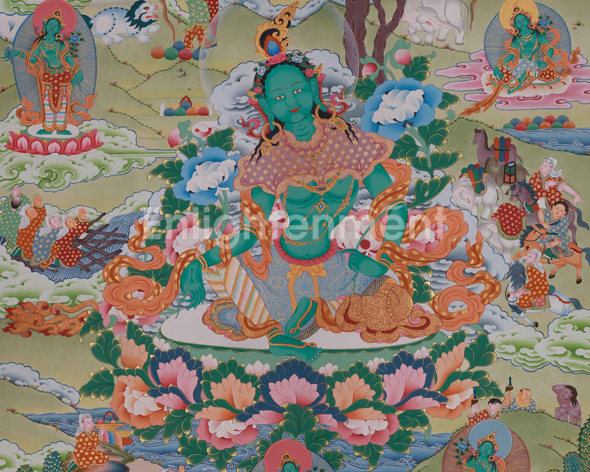 Shyama Tara Buddhist Thangka | Compassionate Goddess Green Tara