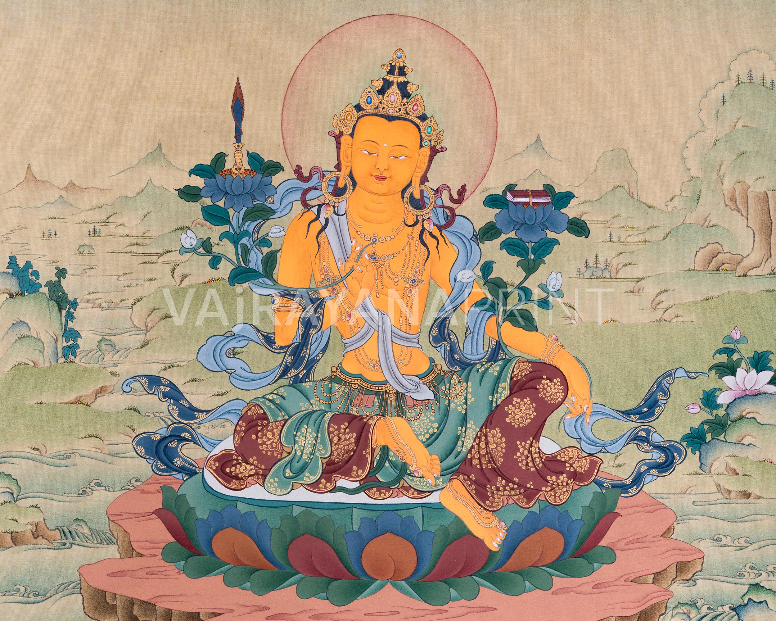 Thangka Print of Manjushri | Buddha of Wisdom | Digital Printing