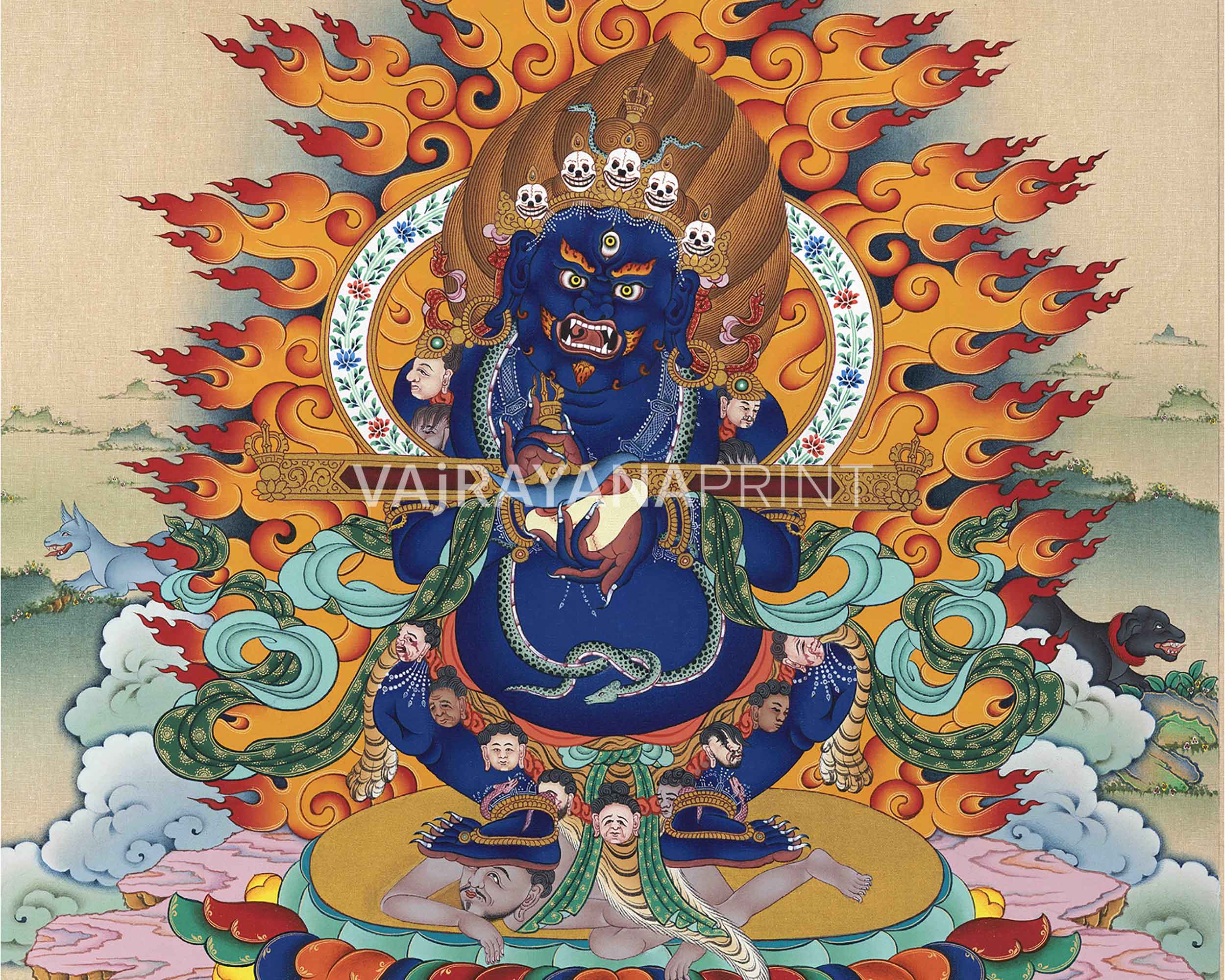 High Quality Sakya Mahakala Thangka Print | Guardian of Time | Buddhist Wall Decorations