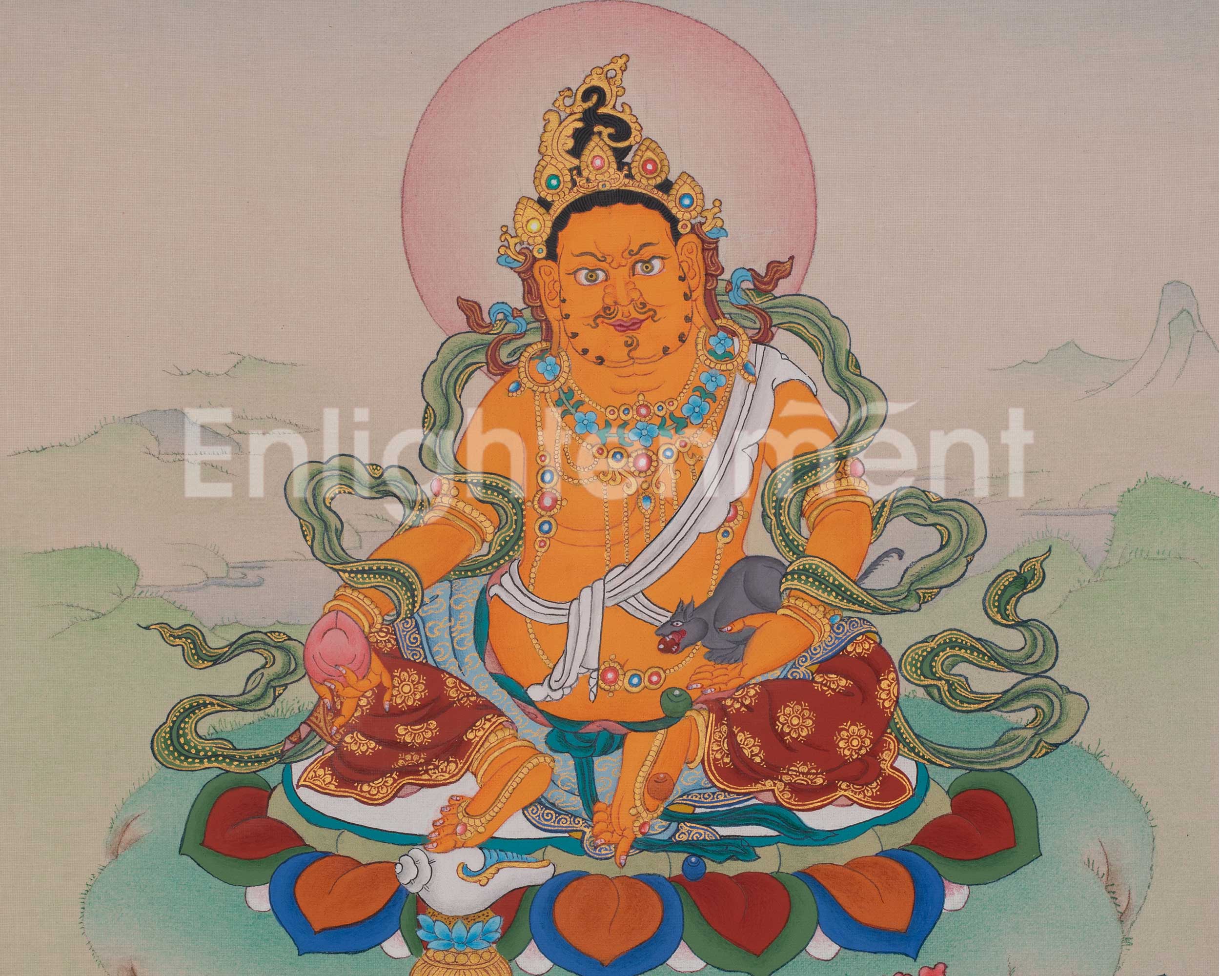 Dzambhala Prosperity Buddhist Art | Tibetan Thangka of Wealth and Abundance