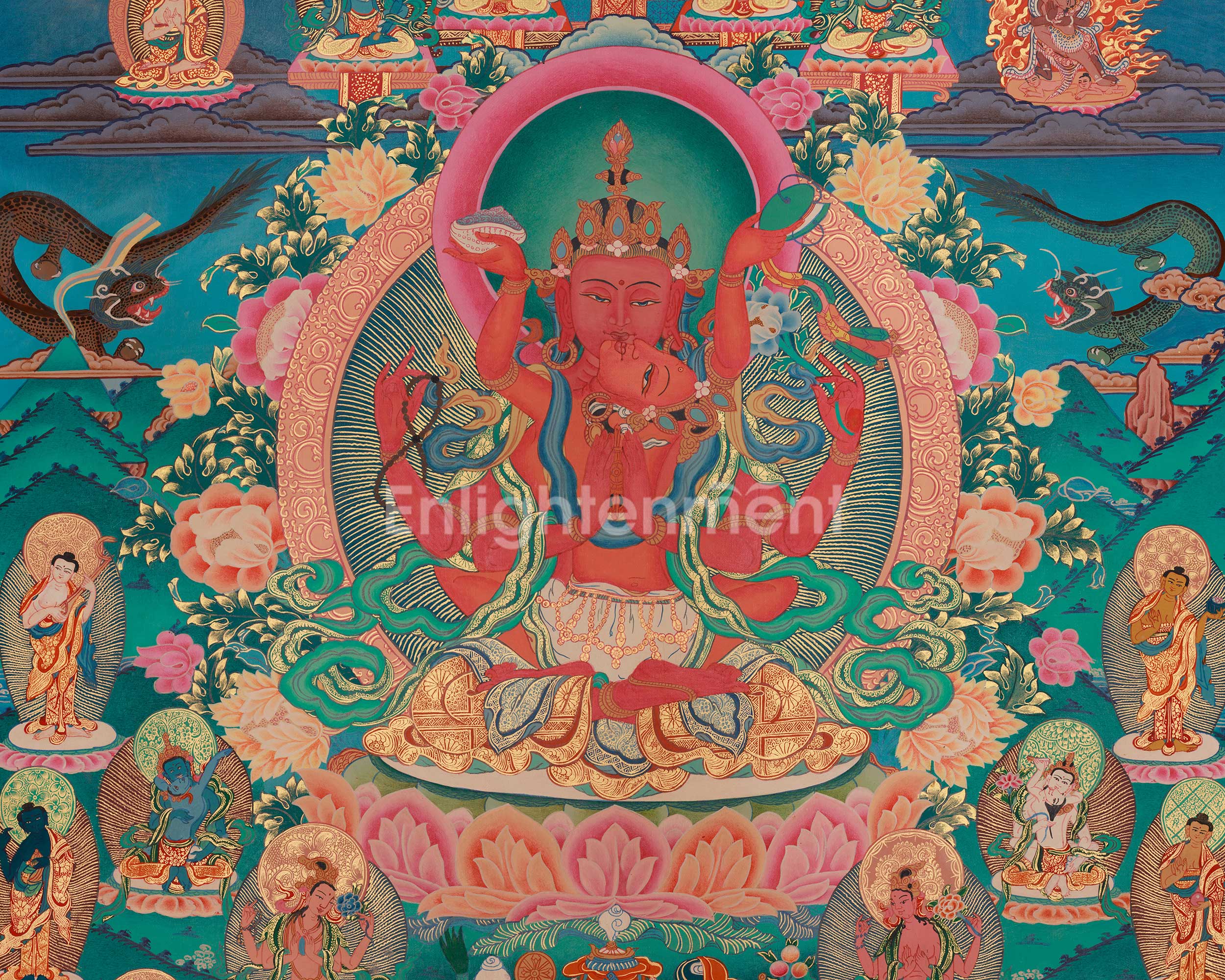 Traditional Thangka of Red Chenrezig | Gyalwa Gyasto with Consort