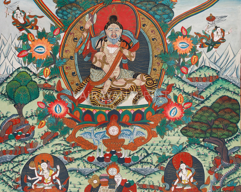 Mahasiddha Damarupa of Lamdre lineage | White Tara and Namgyalma | Giclee Canvas Print