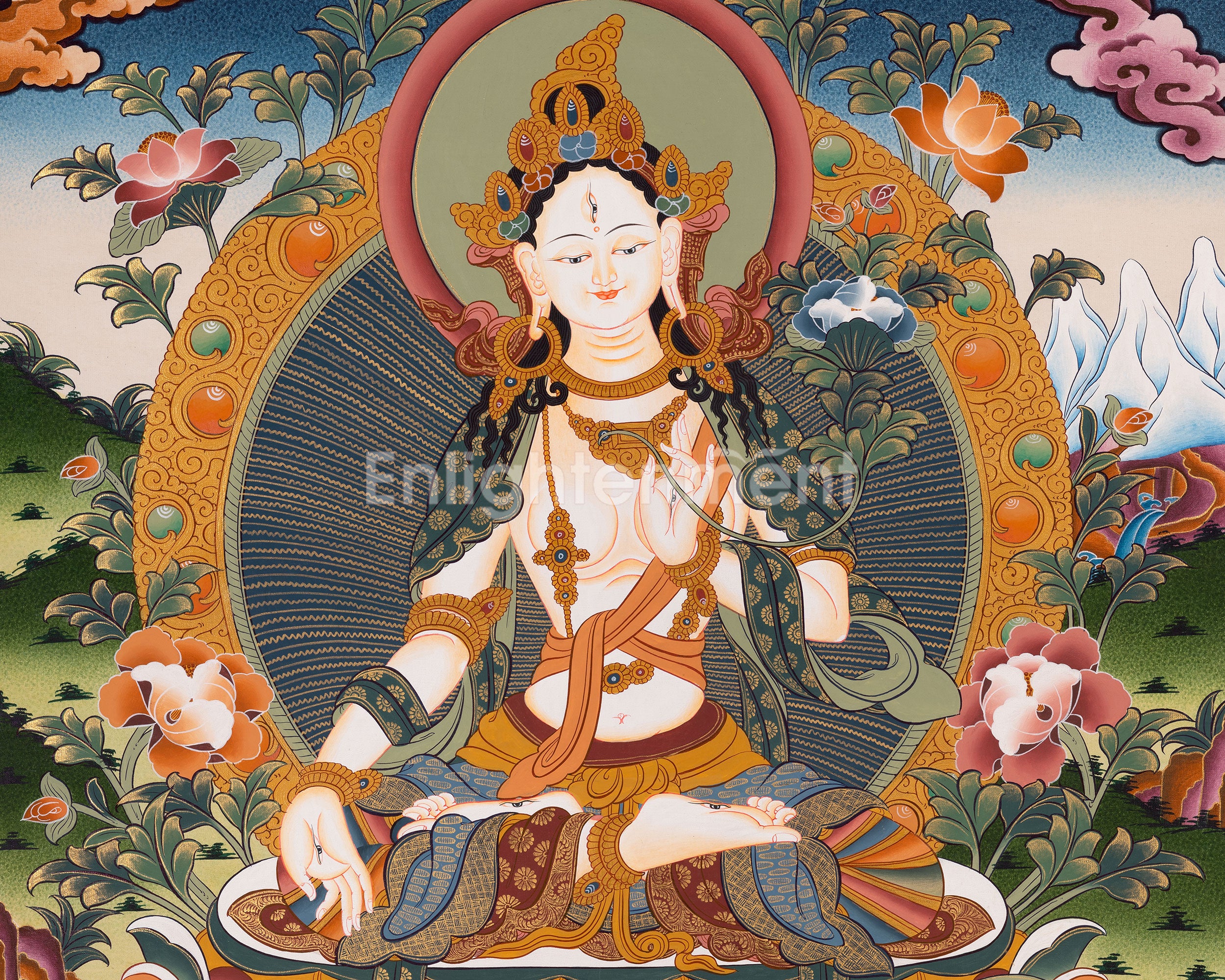White Tara Thangka Painting | Female Bodhisattva | Decorative Art