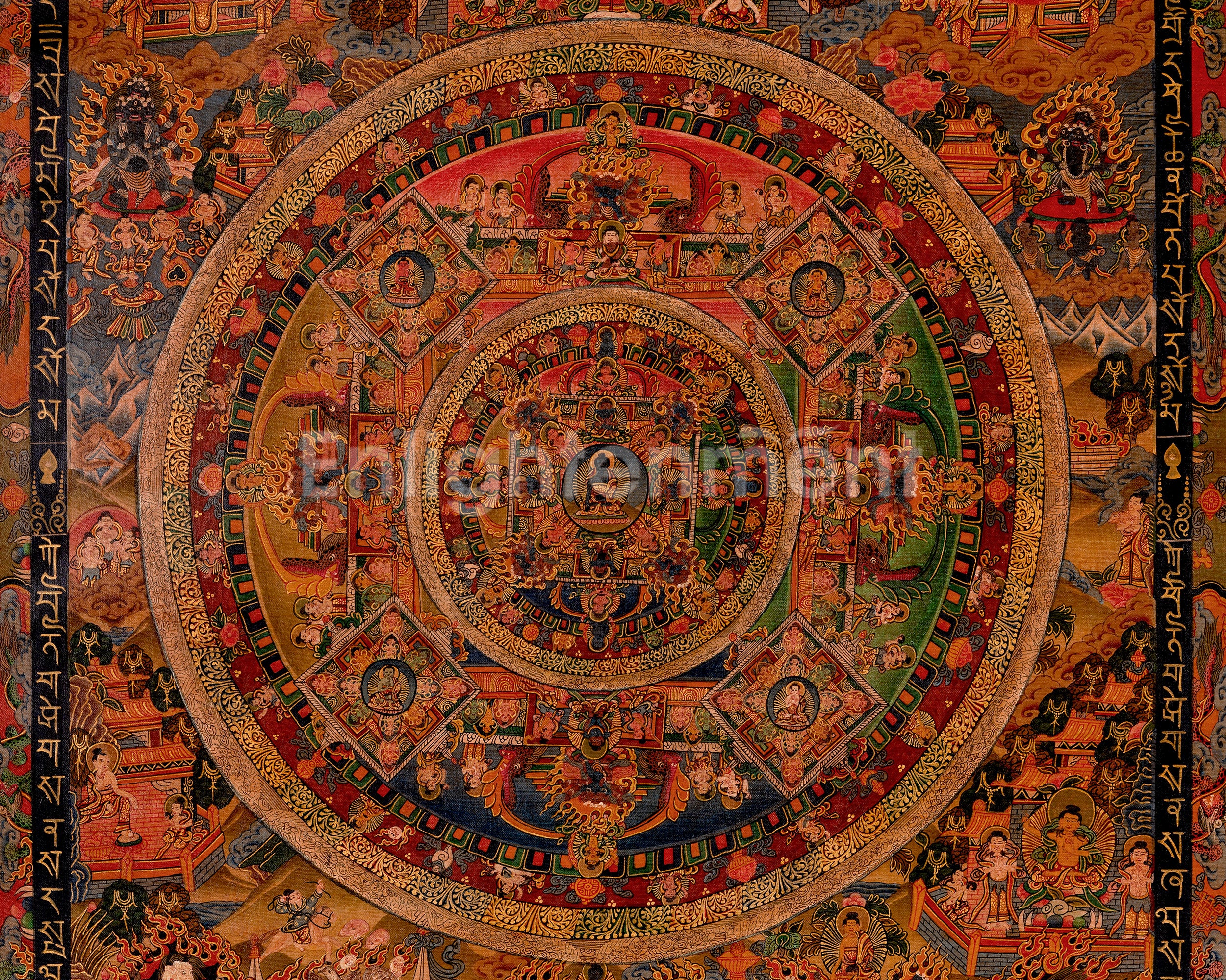 Oil Varnished Bhaisajyaguru Thangka | Traditional Medicine Buddha Mandala