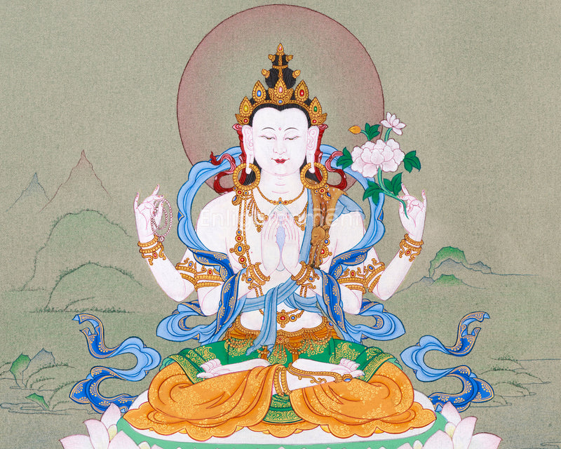 Bodhisattva Chenresig Thangka | Hand-Painted Buddha of Compassion