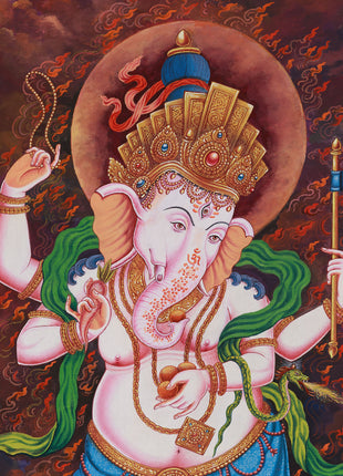 Ganapati Bappa Thangka | Hand-Painted Ganesha Artwork
