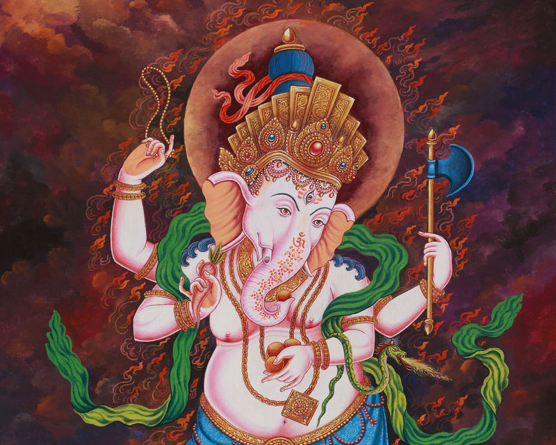 Ganapati Bappa Thangka | Hand-Painted Ganesha Artwork