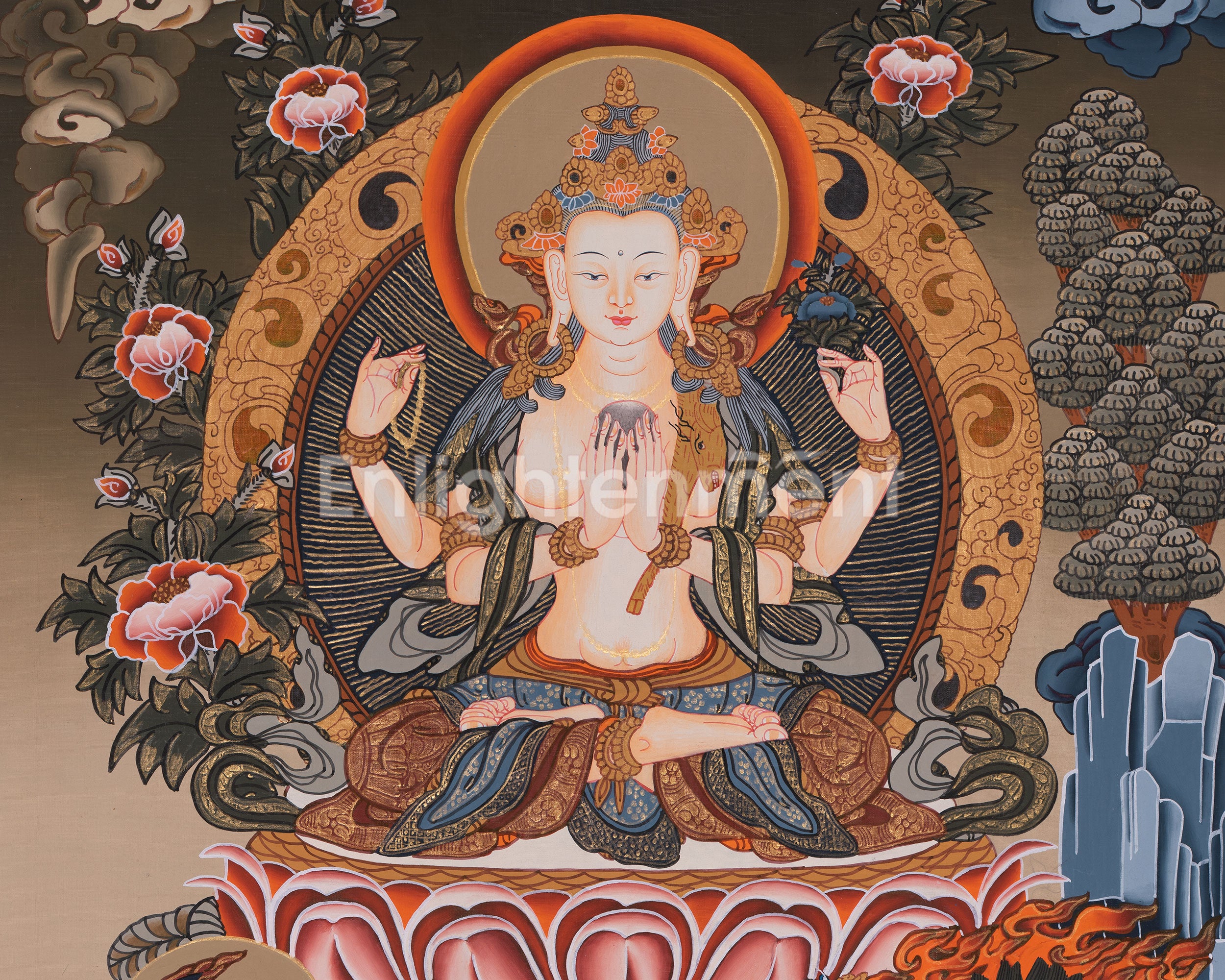 Original Hand painted Chengrezig Tibetan Thangka | Avalokiteshvara Painting