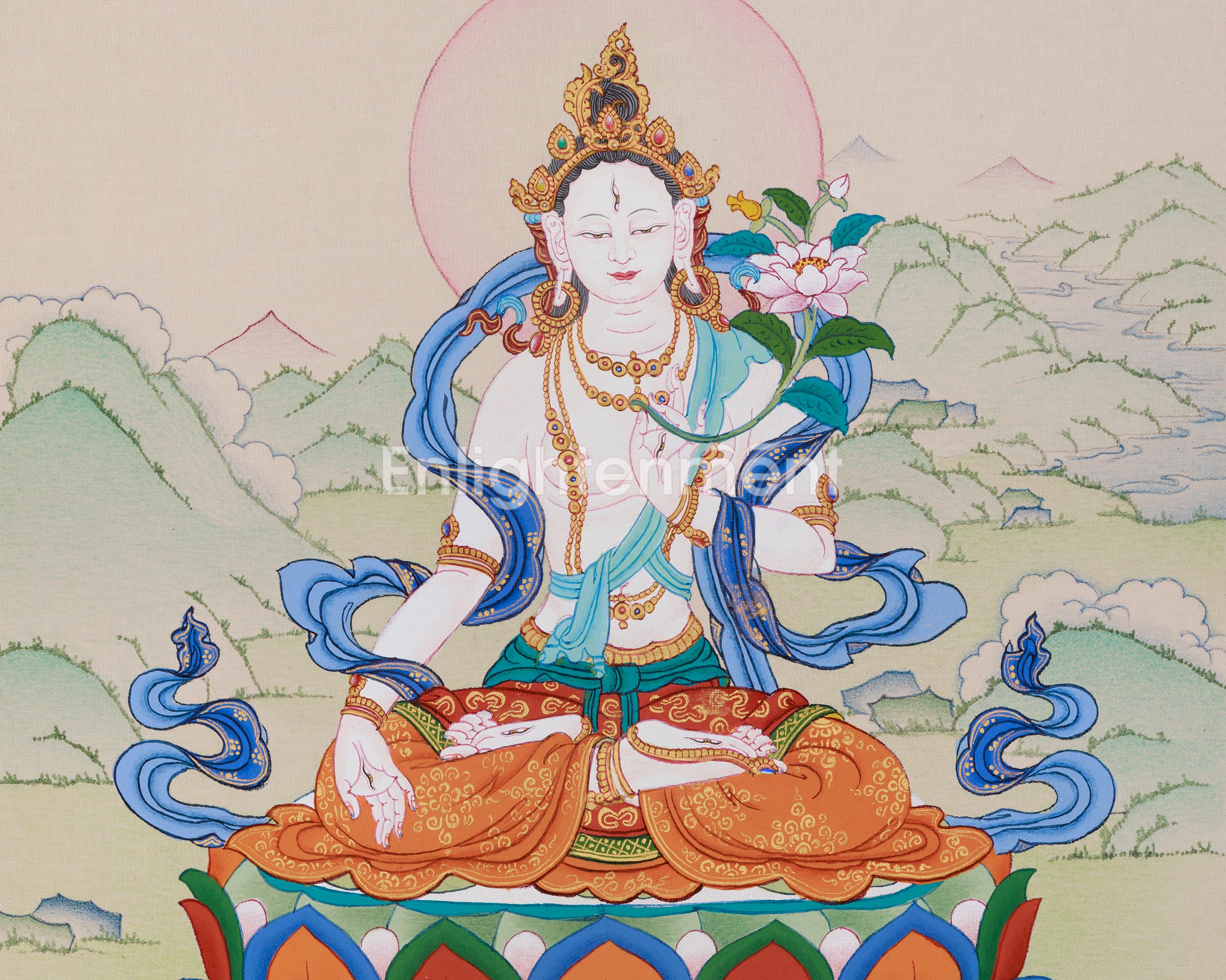 White Tara Female Buddhist Thangka | The Seven-Eyed Goddess of Protection and Longevity