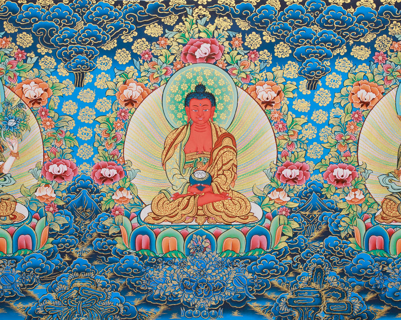 Historical Pure land Buddha Amitabha Thangka | Exclusive Painting of Compassion and Enlightenment | Gold-Enhanced Art