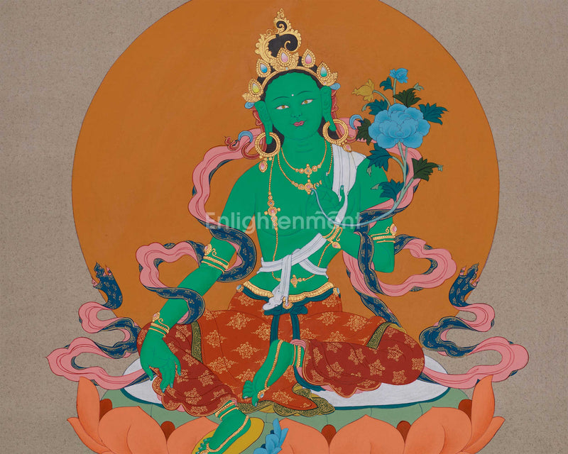 The Compassionate Female Bodhisattva Green Tara | Tibetan Goddess Artwork