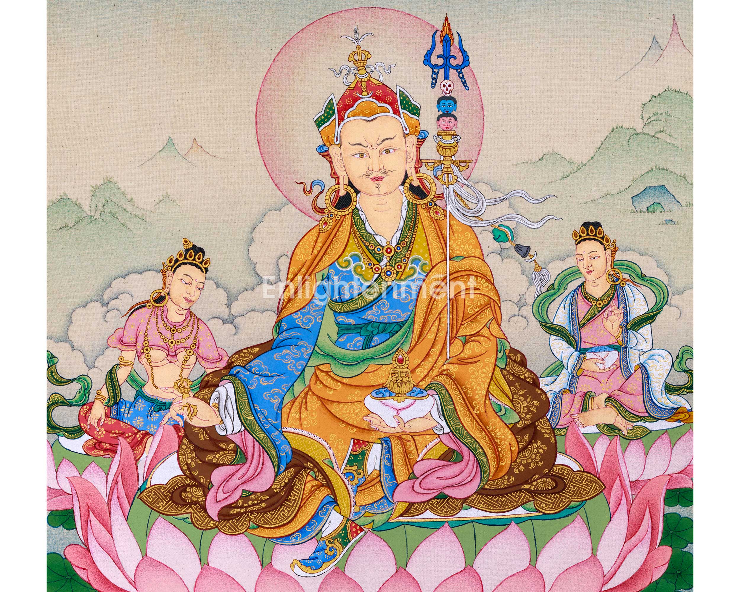 Unique Depiction of Guru Padmasambhava with Yeshe Tsogyal & Mandarava