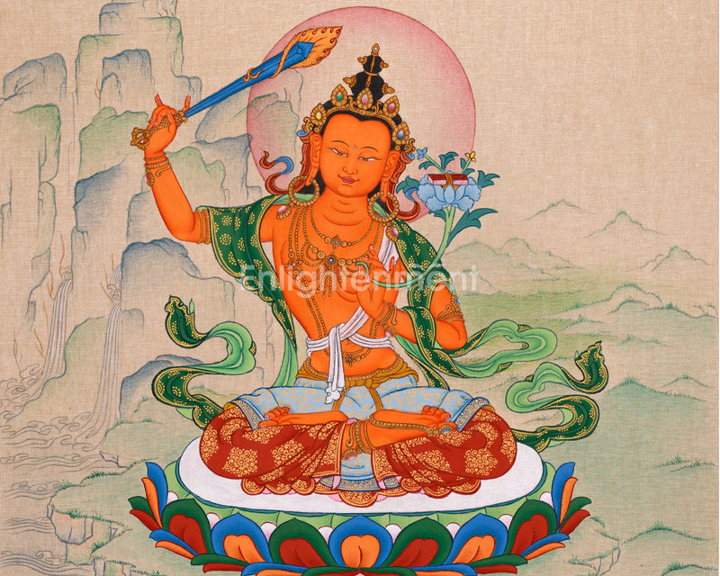 Tibetan Manjusri Kumarabhuta Thangka | The Bodhisattva of Supreme Knowledge