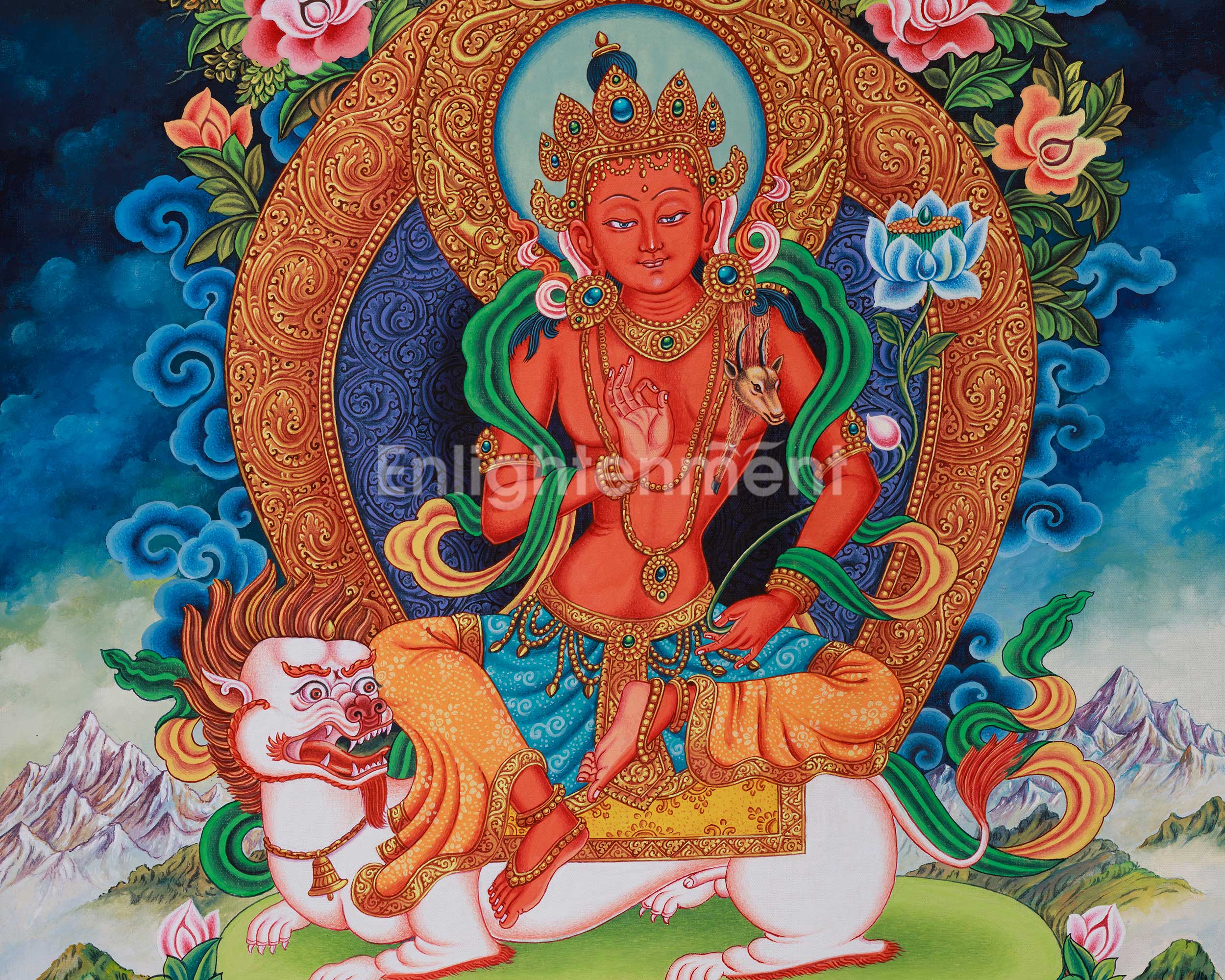 Tibetan Simhanada Lokeshvara Thangka | Devotional Bodhisattva Thangka for Meditation