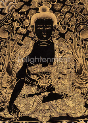 Black and Gold Style Medicine Buddha | Original Hand-Painted Tibetan Thanka | Healing Buddha |