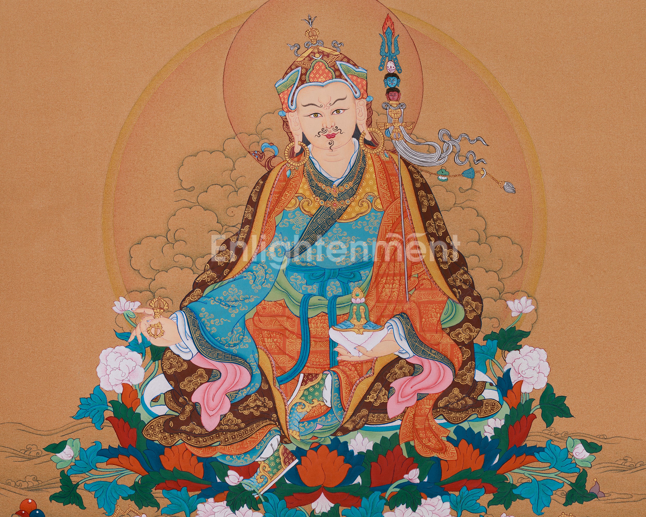 Handmade Spiritual Teacher Guru Rinpoche Thangka | Tantric Guide & Protector of the Dharma