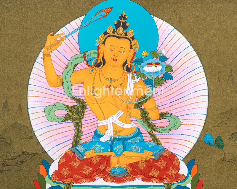 Manjushri Bodhisattva Thangka | Wisdom Buddha in Karma Gadri Style