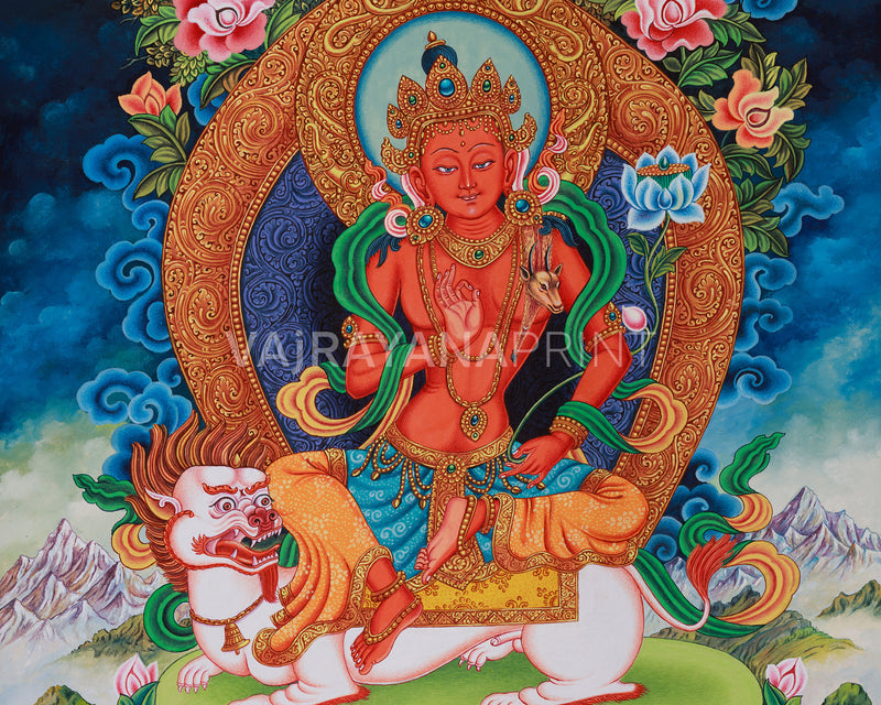 Simhanada Lokeshvara Canvas, The Lion’s Roar of Compassion | Avalokiteshvara With Buddha Amitabha