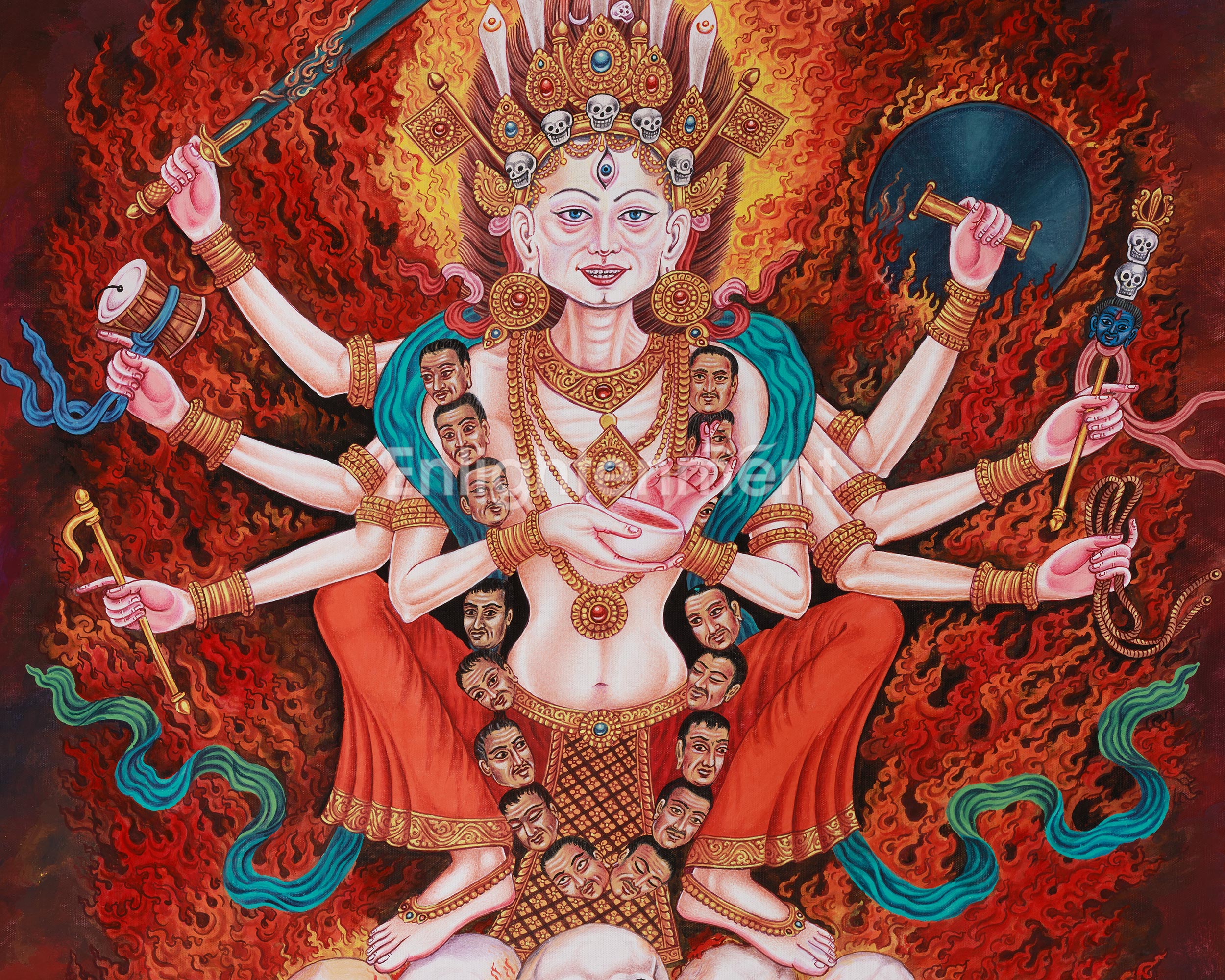 Wrathful Chamunda Thangka | The Fierce Goddess of Tantric Rites