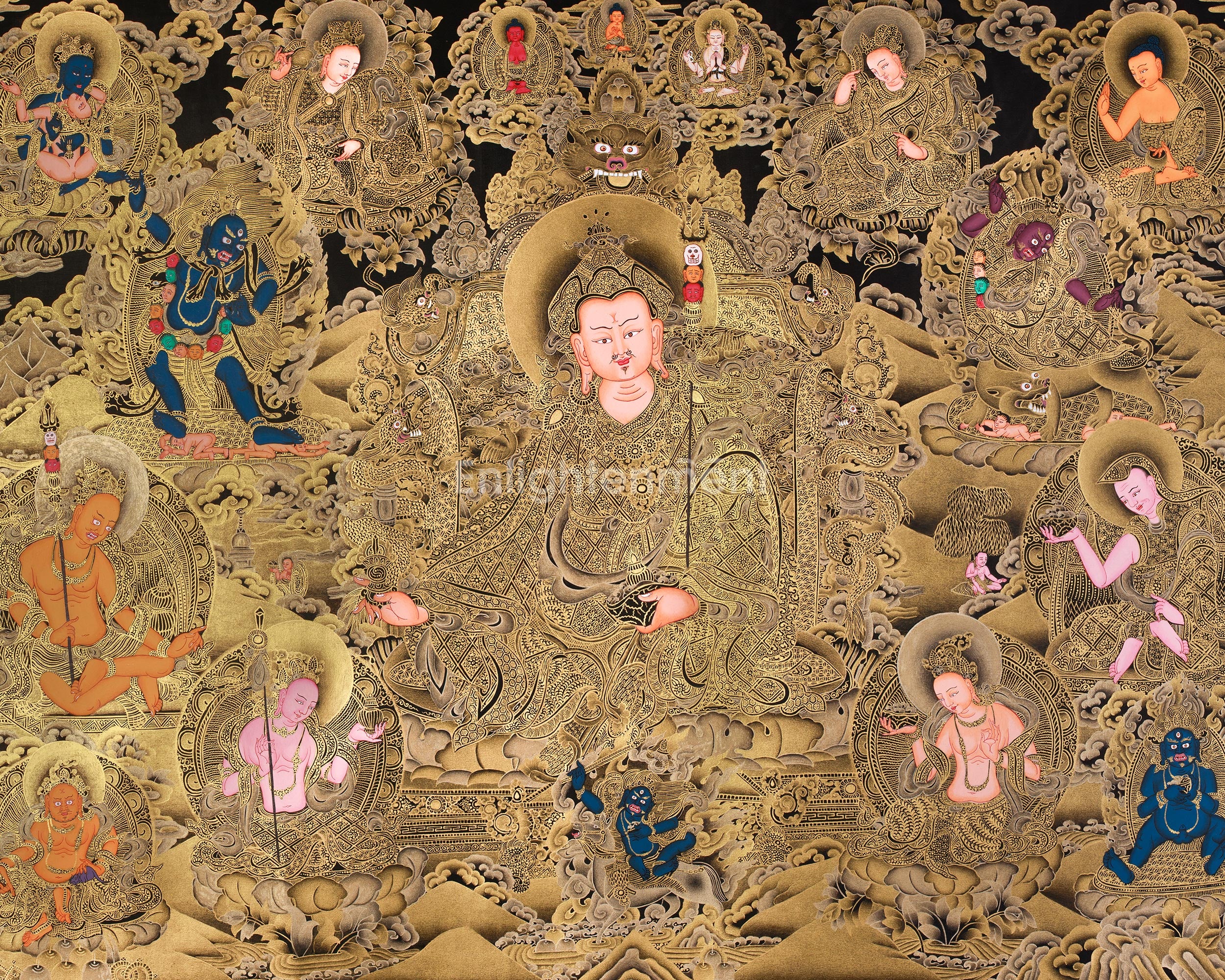 Eight Manifestations of Guru Rinpoche Thangka | Radiant Gold Thangka of the Supreme Tantric Master