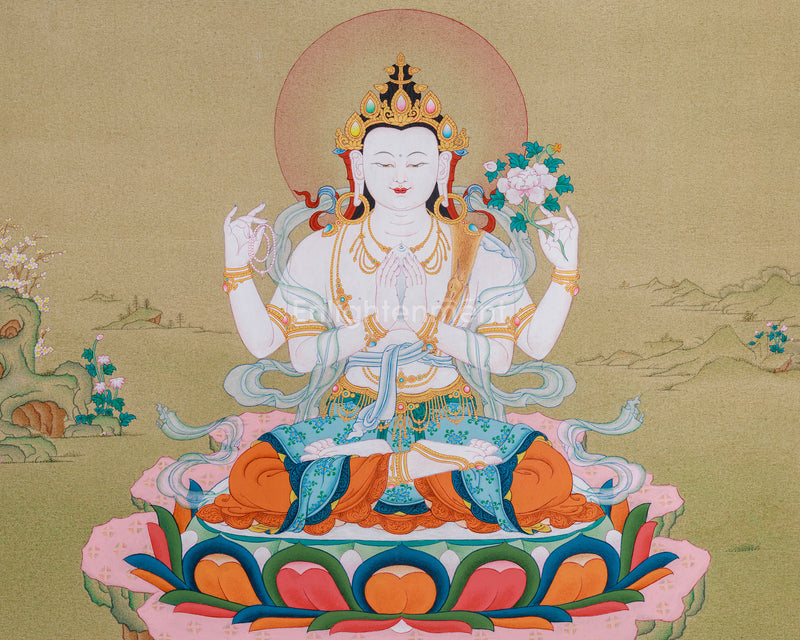 Lokesvara Chenrezig Thangka | Compassion and Wisdom in Divine Form