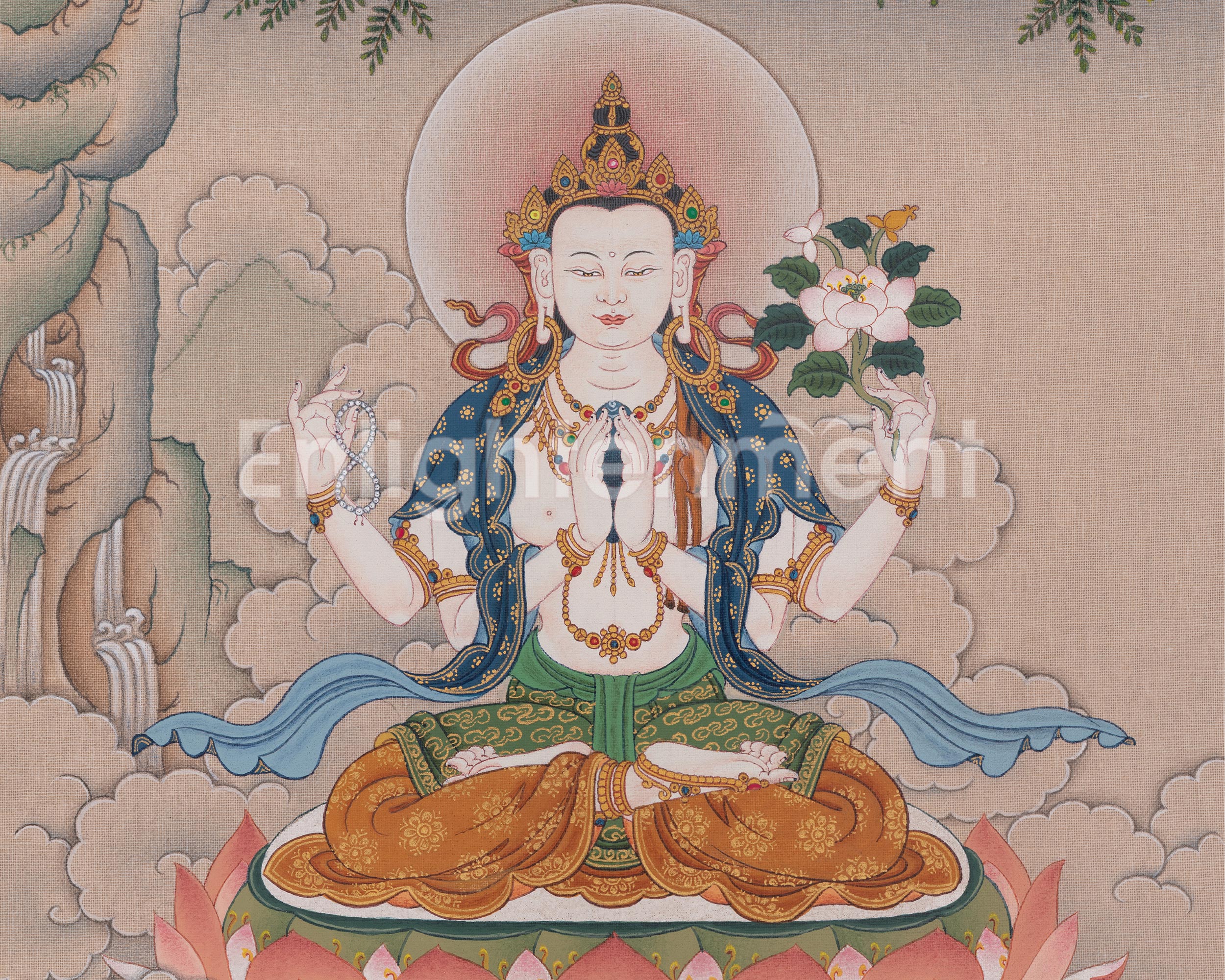 Chenrezig Devotional Painting | Compassion Buddha | Traditional Thangka