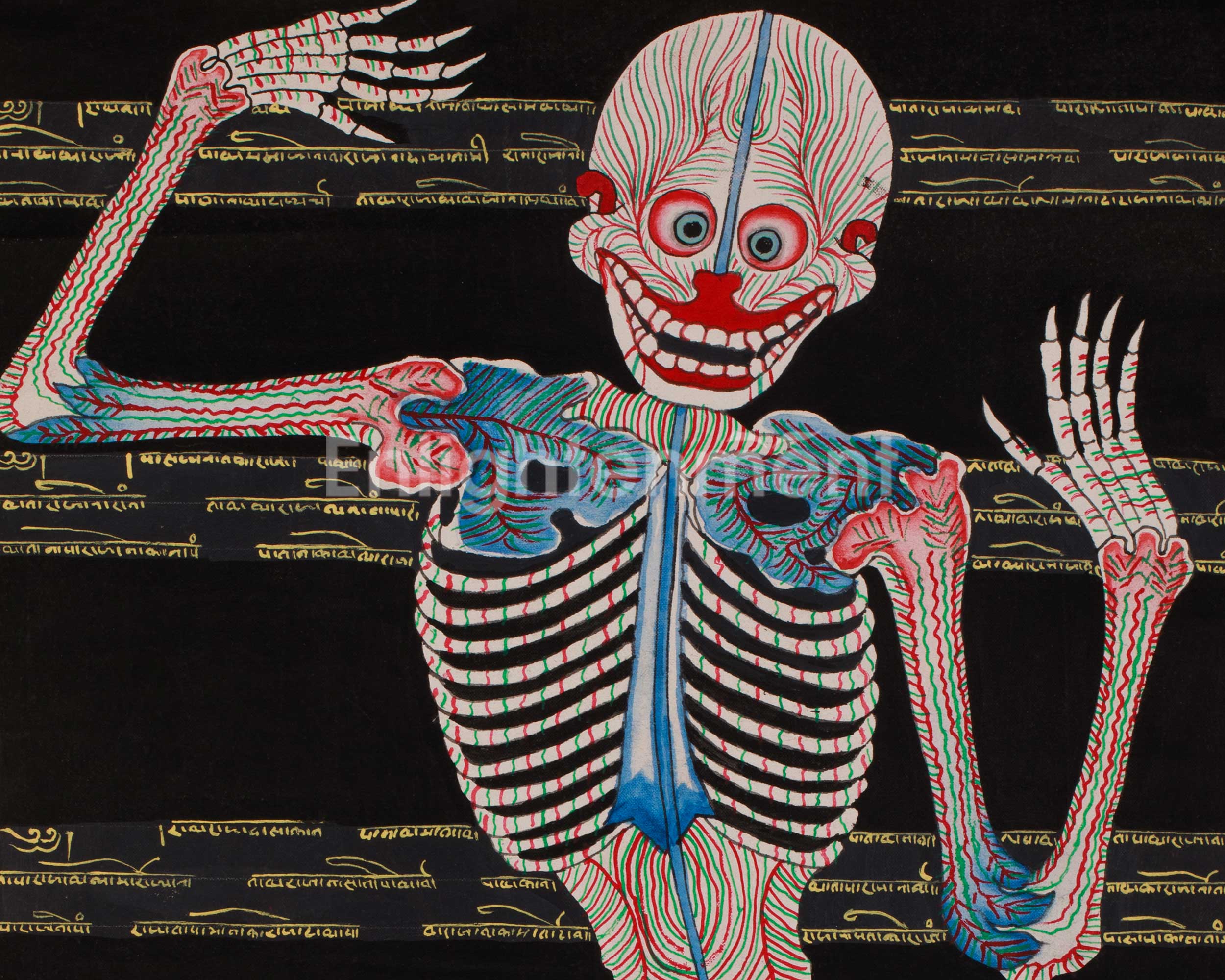 Traditional Thangka of Human Anatomy | Skeletal, Muscular, and Energy Mapping Art