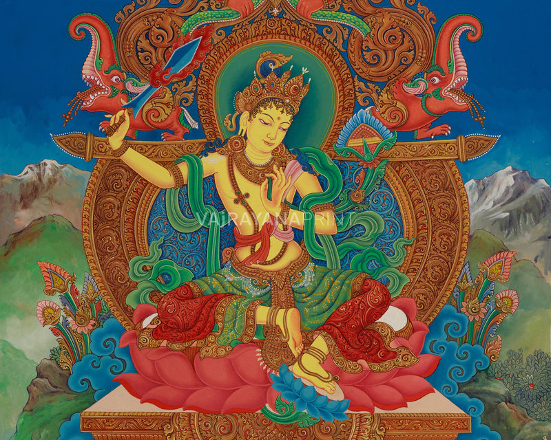 Manjushree Thangka Canvas Print - Bodhisattva of Wisdom and Knowledge