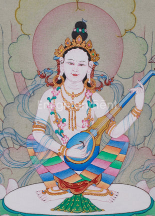 Yangchenma (Saraswati) Thangka | Goddess of Wisdom, Music, and Arts