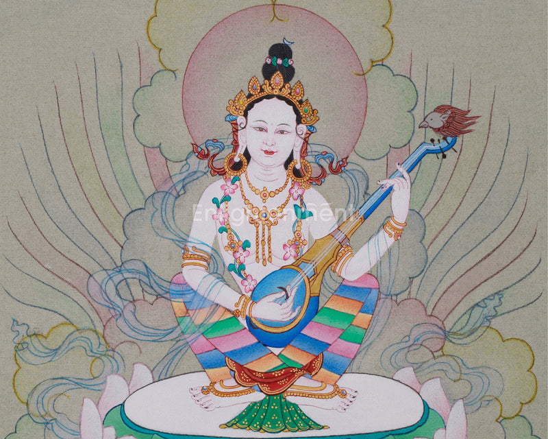 Yangchenma (Saraswati) Thangka | Goddess of Wisdom, Music, and Arts