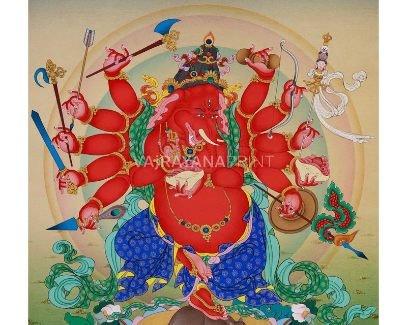 12-Armed Ganesh Thangka Print | Ganapati Artwork | Traditional Tibetan Art